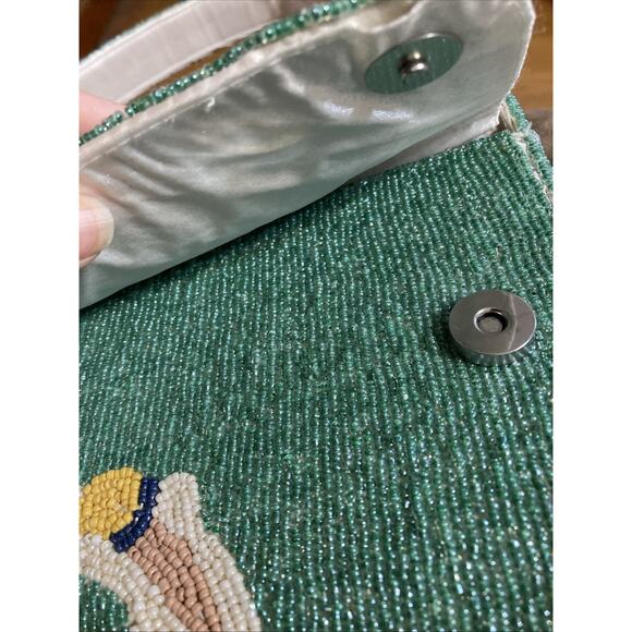 Viral Handcrafted In India Beach Sun Beaded Bag Purse New Aqua Ivory - Picture 10 of 10